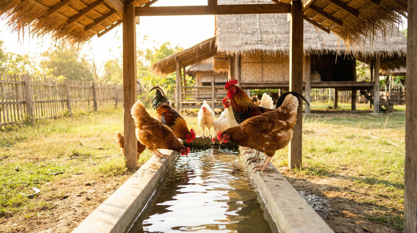 ดูแลไก่หน้าร้อนอย่างไร กินน้ำเท่าไหร่ ต้องให้น้ำแบบไหนถึงจะพอ 1 ไก่หน้าร้อน